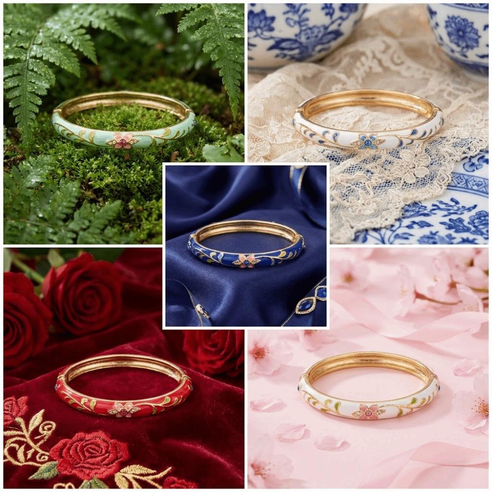 Multi-color Available Vintage Floral Bangle Chinese Style Enamel Bangle Cultural Performances