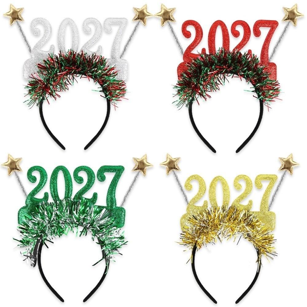 Cute 2027 Happy New Year Headband Sequin Star Strip Headwear Christmas Headpiece Masquerade Party