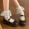 Cute Bow Flat Shoes Round Head Soft Sole Single Shoes Internet Celebrity Explosion Foreign Style Lace Lolita Small Leather Shoes 2025