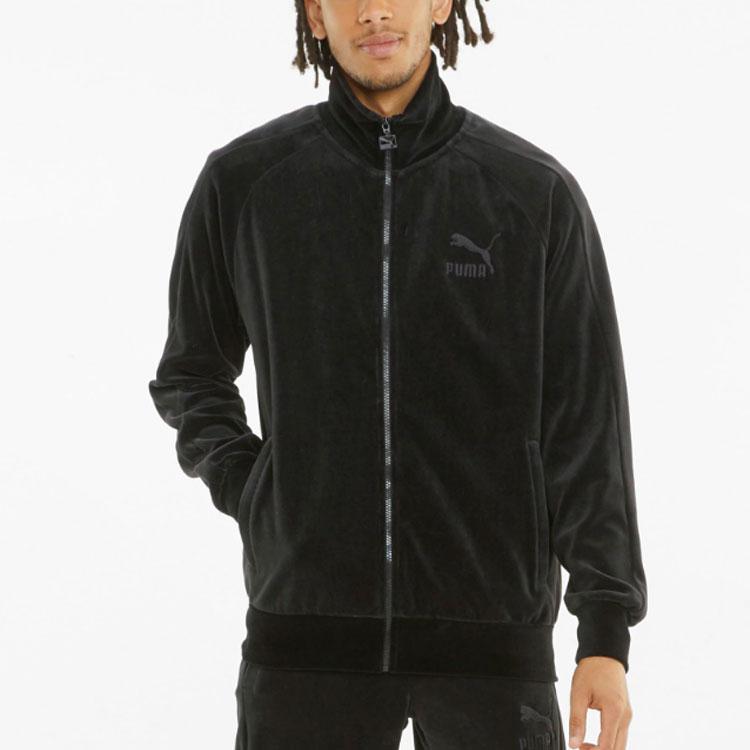 Puma Iconic T7 Embroidered Logo Retro Sports Велюровая спортивная куртка Мужская Верхняя одежда Черный 532936-01