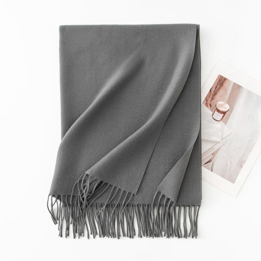 Blue Green Scarf for Girls with A Sense of Atmosphere In Winter Versatile Solid Color Long Scarf Imitation Cashmere Tassel Shawl Scarf Cold Color