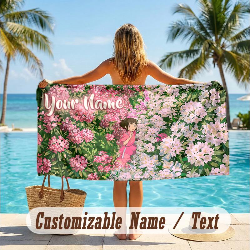 Custom Text Beach Towel, Soft Absorbent Swimming Multi-use TowelSpirited Away