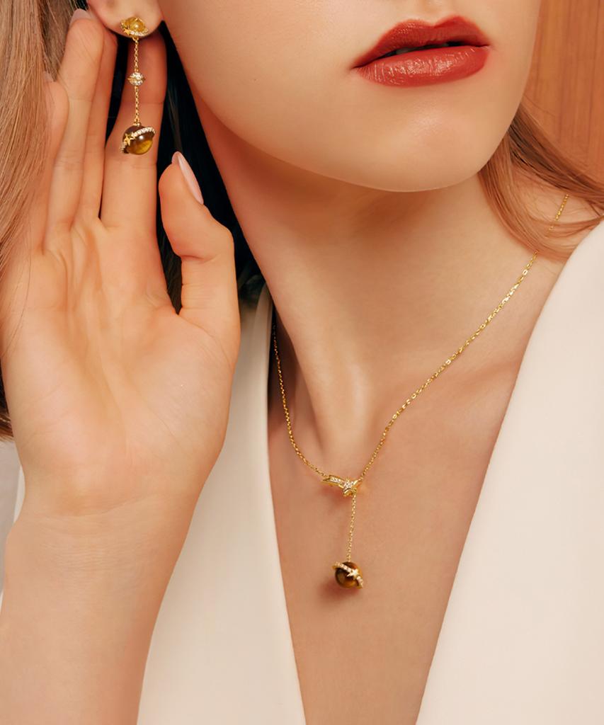 Lola Rose Heliocentric Tiger'S Eye Drop Pendant Fashion Necklace