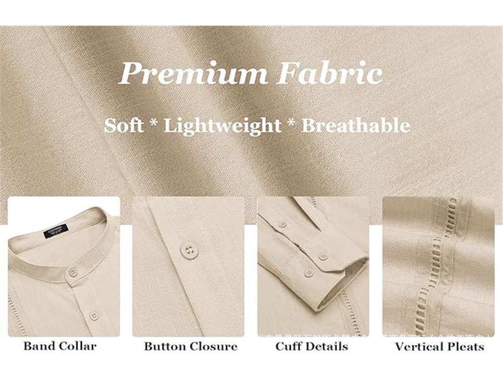 Men's Casual Cotton Linen Stand Collar Shirt - European & American Style for Summer Beach Vacation 2026