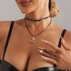 Accessories, Black Pu Rope Butterfly Pendant, Collarbone Chain, Spice Girl Versatile Double Necklace