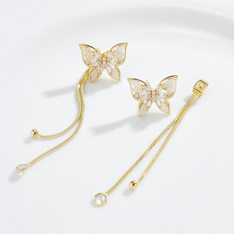 Fashion Cat'S Eye Butterfly Tassel Earrings, Micro Zircon Earrings Women'S Earrings