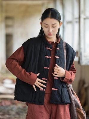 Женский зимний стеганый хлопковый жилет на пуговицах-лягушках - в китайском стиле