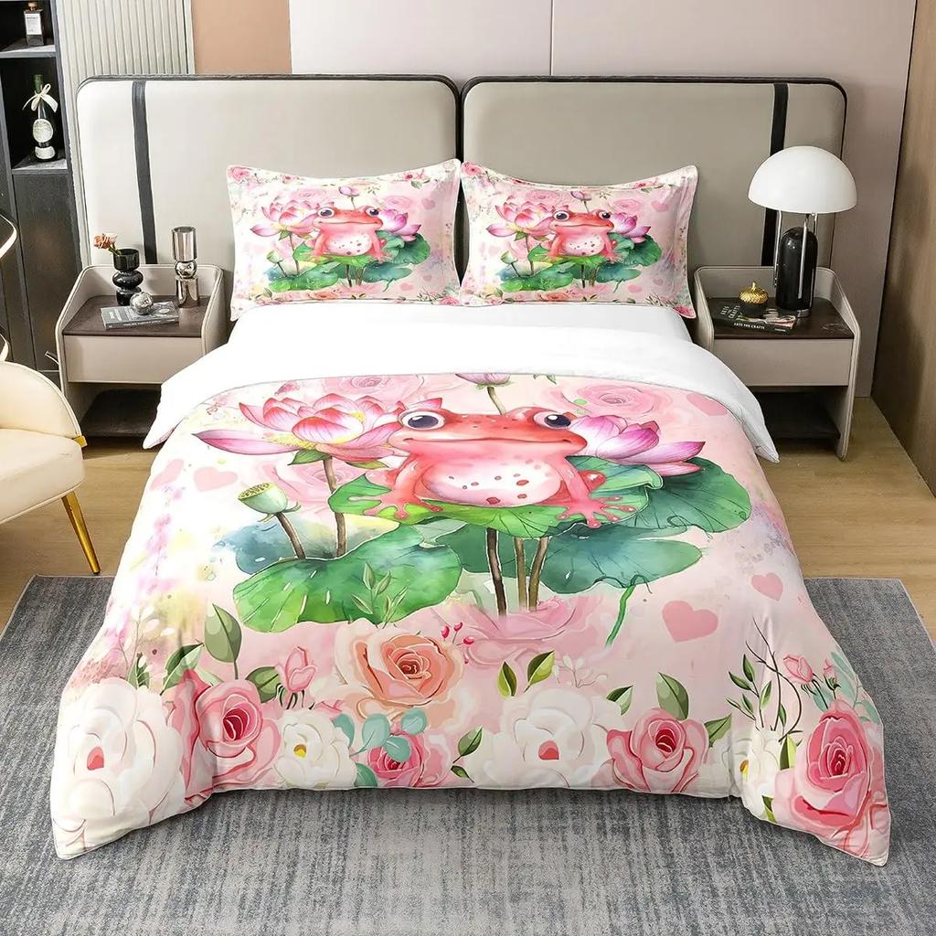 Набор пододеяльников с акварельным лотосом, Декоративный комплект постельного белья из 3 предметов с 2 наволочками, Размеры Queen, King, Full, Декор для комнаты на все сезоны