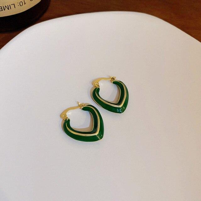Minimalist Simple Fashionable Stylish Blue Red Green Brown Color Heart Metallic Women Earrings New Arrival Korean Style Brincos JewelrySimple Jewelry
