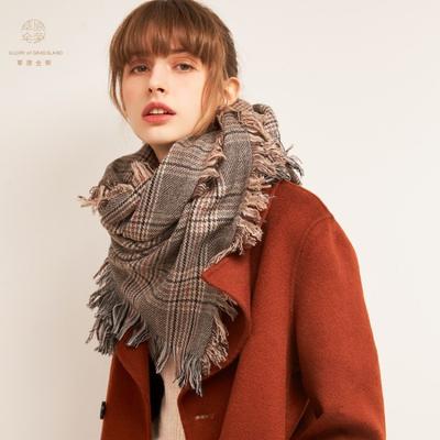 100% Чистая Шерсть Женский Длинный Клетчатый Шарф С Кисточками Зимний Модный Шарф Британский Стиль
