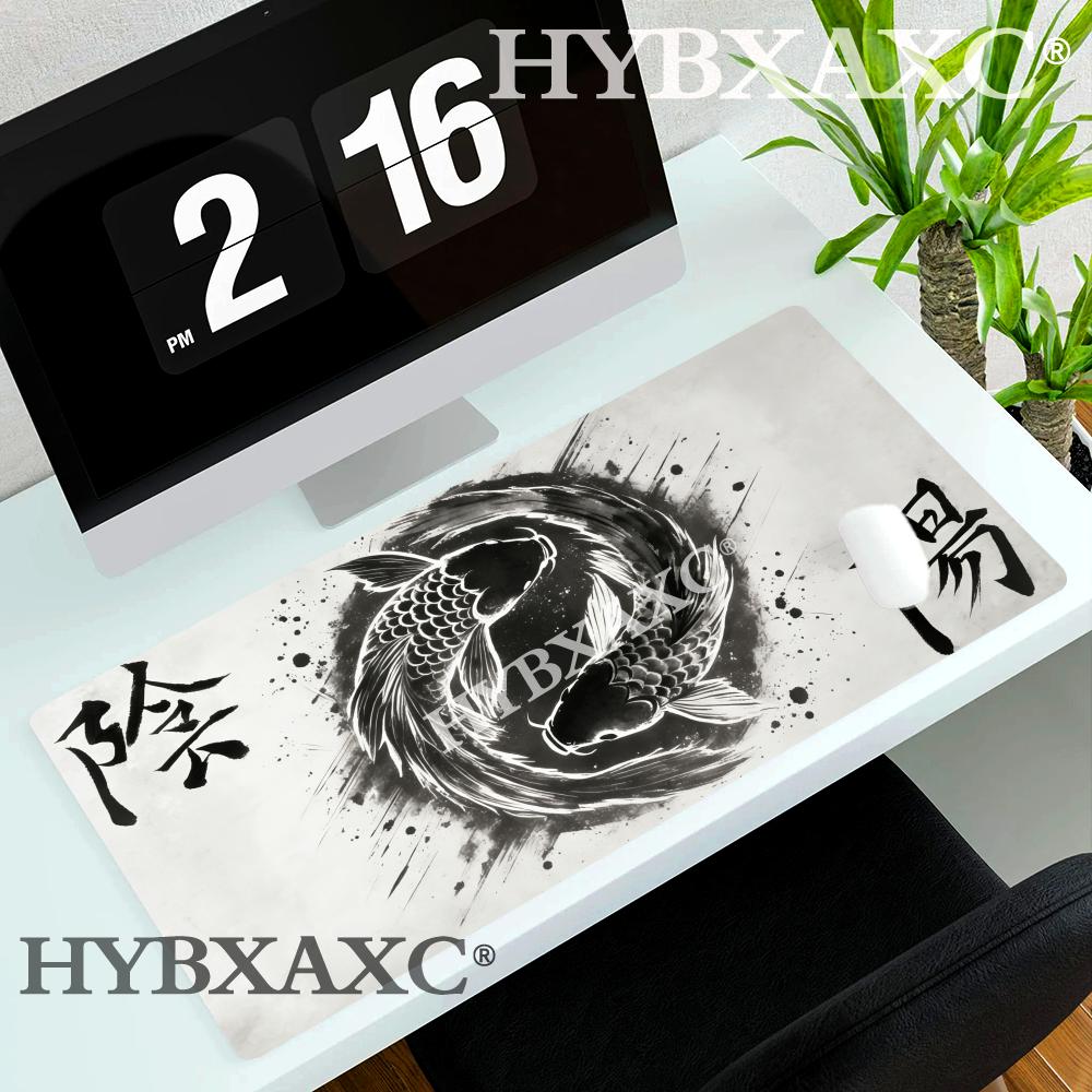 HYBXAXC Inkwash style koi pattern large office Mouse Pad rubber antislip Desk Mat pc accessories Gaming mat keypad expansion