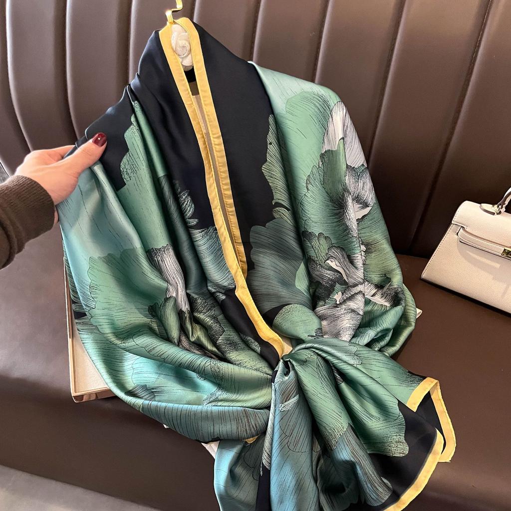 Fashion Silk Scarf Women Shawls Female Cover Flowers for Traveling Sun Protect Sunscreen Beach Scarves Air Conditioning Wraps