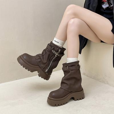 Модное дизайнерское чувство, нишевые рукава, ботинки Мартина, женские осенне-зимние, ретро, универсальные, темпераментные, удобные, на толстой подошве, средней длины, модные ботинки