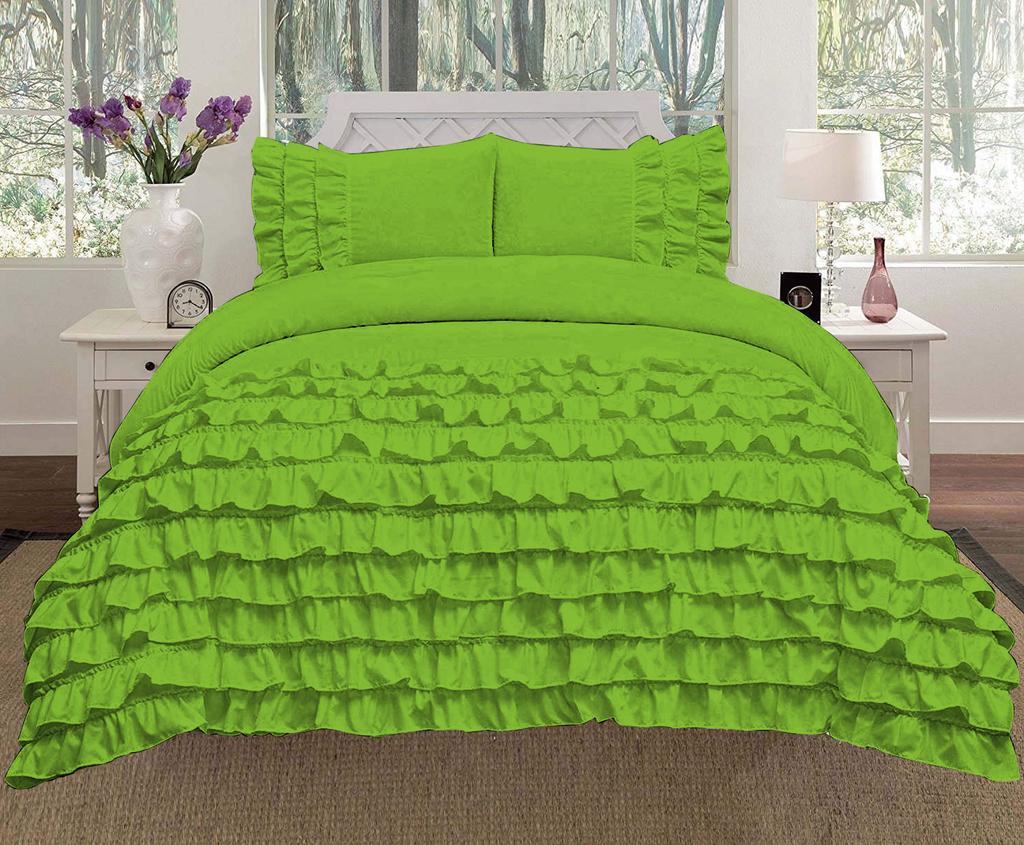 Luxora 3PC Egyptian Cotton 600TC Duvet Set with Asymmetric Half Ruffle Charm - Multi Sizes & Colors (1 Duvet Cover & 2 Pillow Shams)