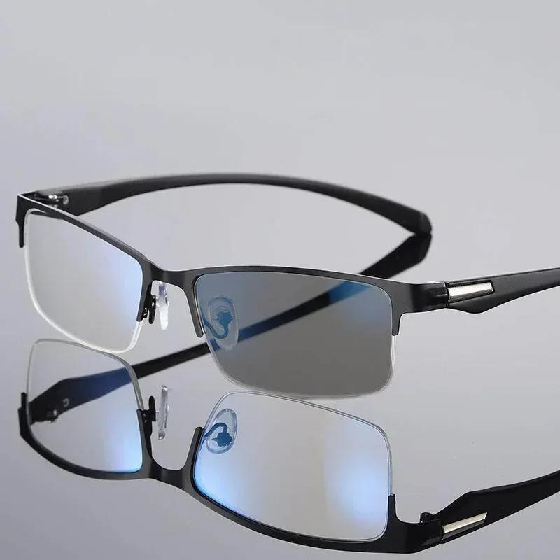 Fashion Photochromic Prescription Glasses Anti-blue Light Customized Glasses Men Half Frame Business Presbyopia Glasses