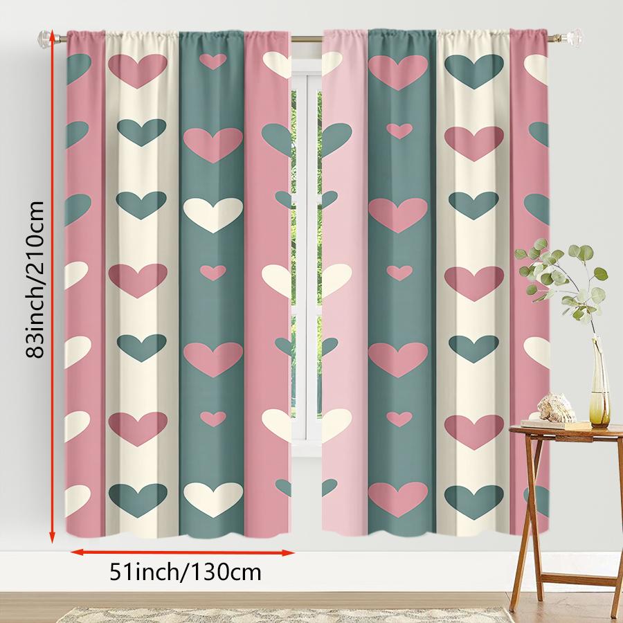 2 шт. розовые, зеленые, белые полосатые шторы в форме сердца, милый стиль, для гостиной и спальни, декоративные с карманами для кулиски