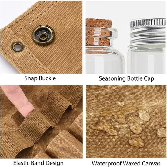 Portable Spice Bottle Organizer Bag Outdoor Camping Barbecue Picnic Seasoning Condiment Jar Container