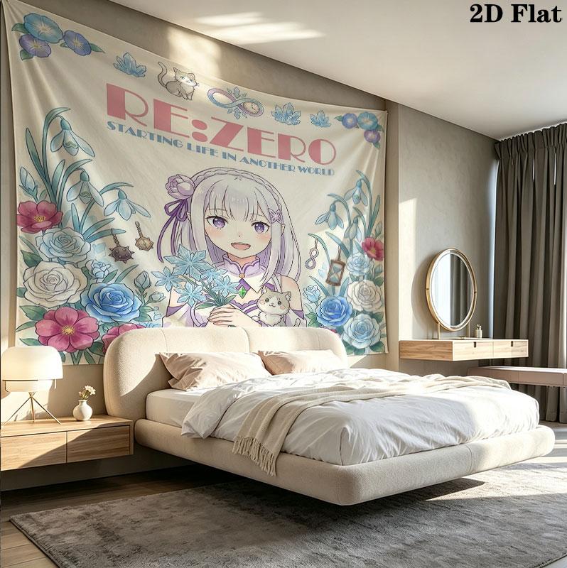 Re Zero Настенный Гобелен Эстетичный Настенный Подвес Печатная Тканевая Покрывало Декоративные Гобелены Для Спальни Гостиной Домашний Декор
