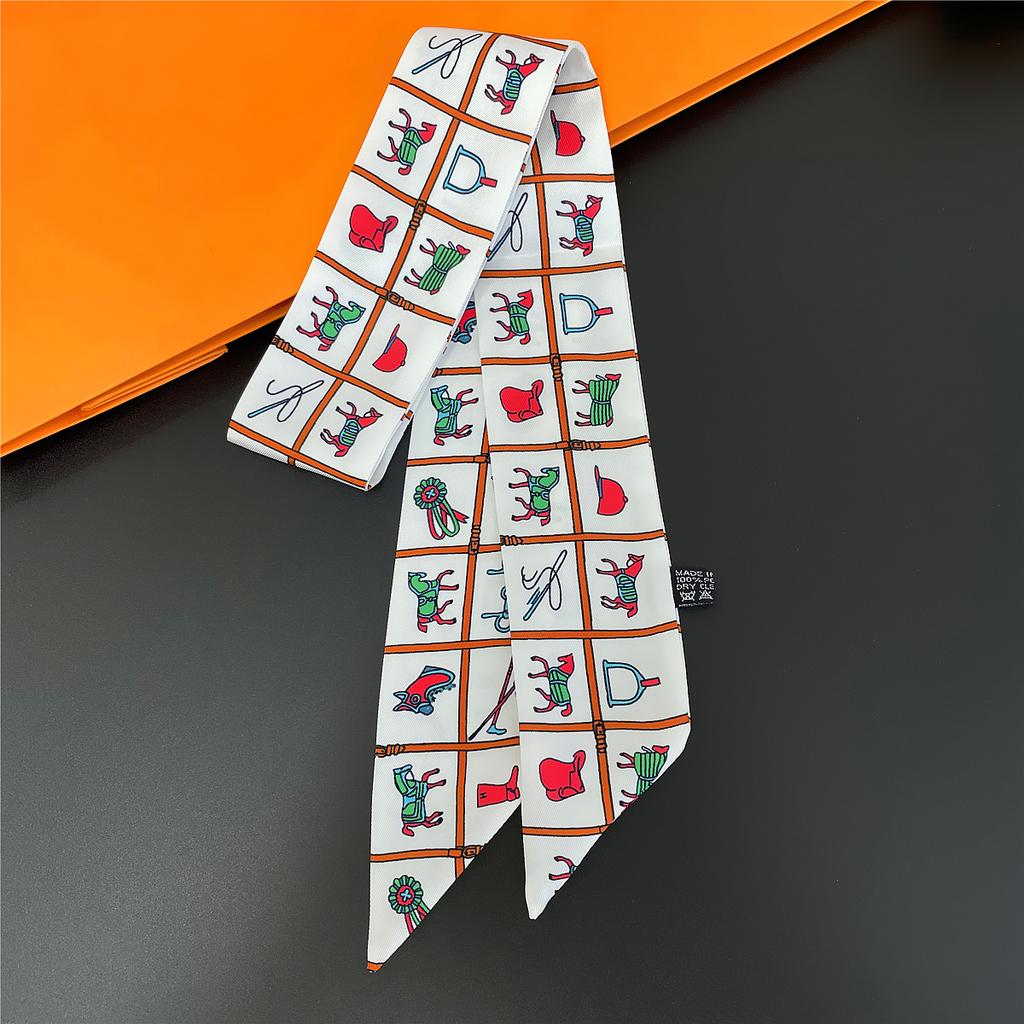 2024 Бренд Дизайн Клетчатый Шелковый Шарф Роскошный Шарф Женский Фуляр Узкая Сумка Шарфы Шейный Платок Для Женщин Модная Повязка На Голову Для Волос