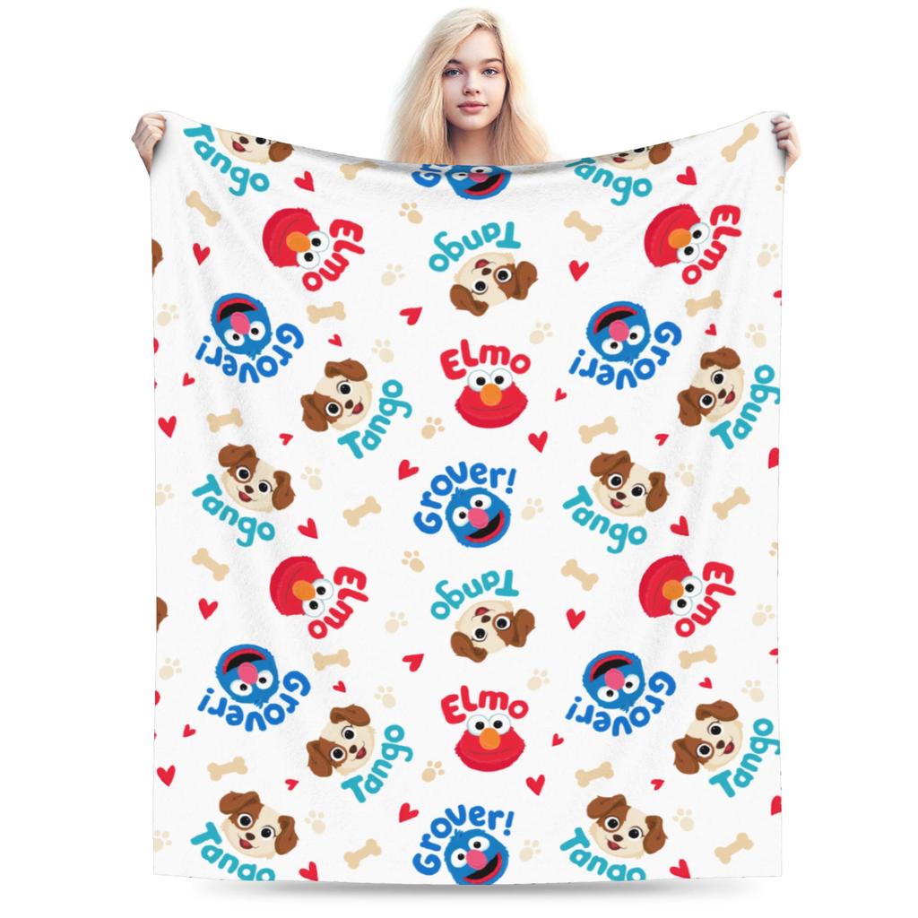 Sesame Street Tango Elmo & Grover Pattern Knitted Blanket Fleece  Warm Throw Blanket for Bed Bed Rug