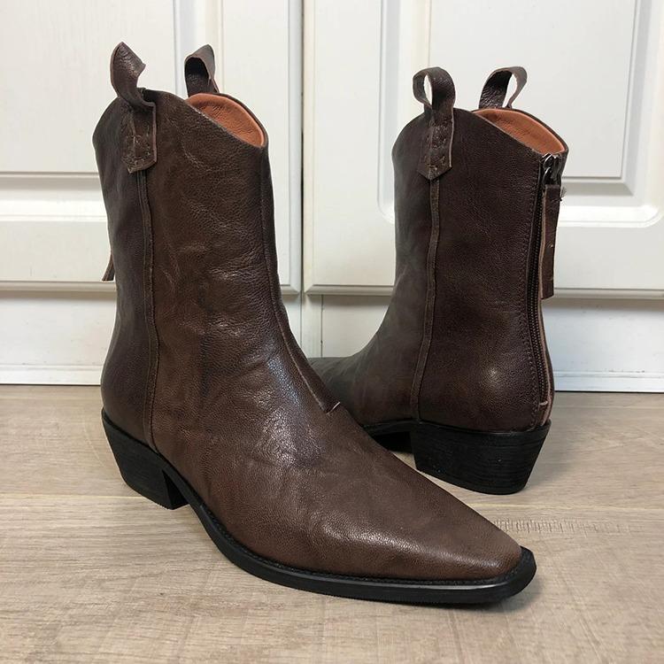 Короткие остроносые ботинки, британские ботинки Martin, кожаные маленькие ботинки, остроносые толстые каблуки, ретро-узкие ботинки West