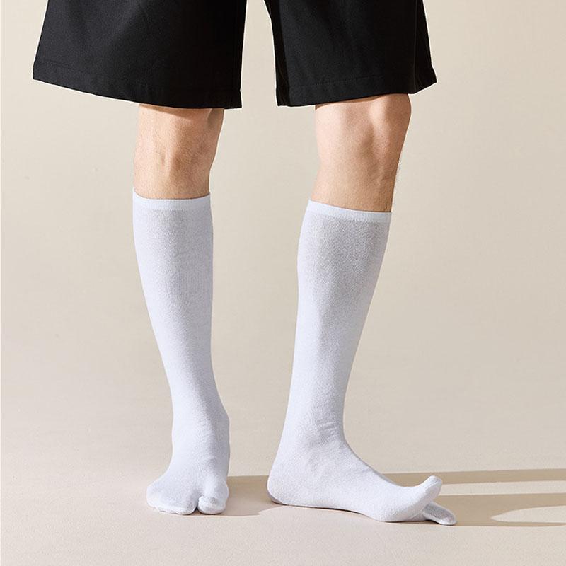 5 пар мужских носков с пальцами, длинные, хлопковые, однотонные, влагоотводящие, дышащие, высокие, мягкие, для вечеринки, платья, носки с двумя пальцами, до икры, джентльменские