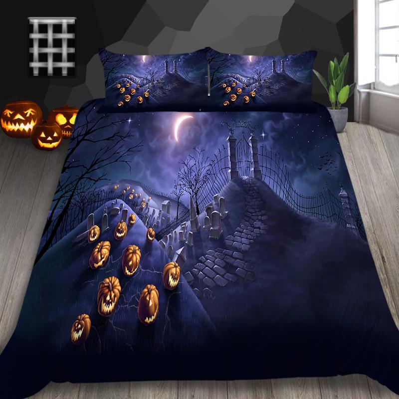 Комплект постельного белья для дома на Хэллоуин, лампа с тыквой, пододеяльник, полноразмерная односпальная/двуспальная кровать, 2/3 предмета, украшение для дома