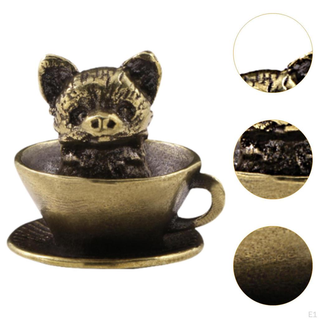 Antique Coffee Cup Pet Pendant Brass Ornament Feng Shui Figure for Study