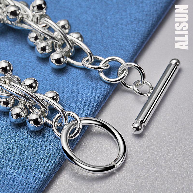 Smooth Grape Bead Bracelet 925 Sterling Silver Fashion Wedding Jewelry