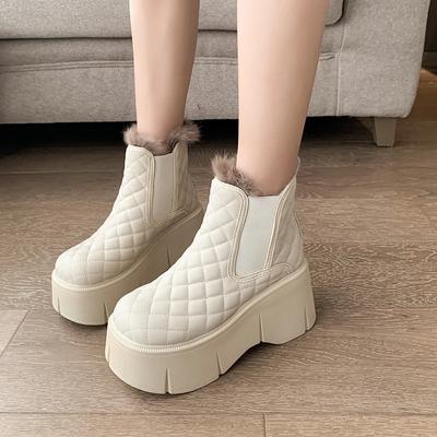 2024 Брендовые женские туфли, женские ботильоны, модные круглые носки, современные ботинки, женские зимние короткие туфли на платформе из плюша для женщин