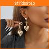 Gold Trendy Heart Pendant Earrings Vintage Geometric Heart Studs Fashion Style Street