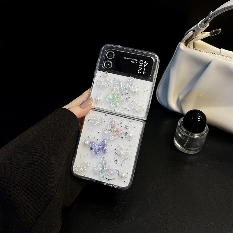 Для Samsung Zflip6 Flip Складной экран Zfold5 Жемчужная бабочка W24flip Блестящий Веер Ins Стиль Чехол для телефона