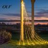 Durable Waterproof LED Strips Solar Christmas Tree Waterfall Light, 11.5FT 346 Powered String Light Festive Winter Wonderland Lighting with Star Moon