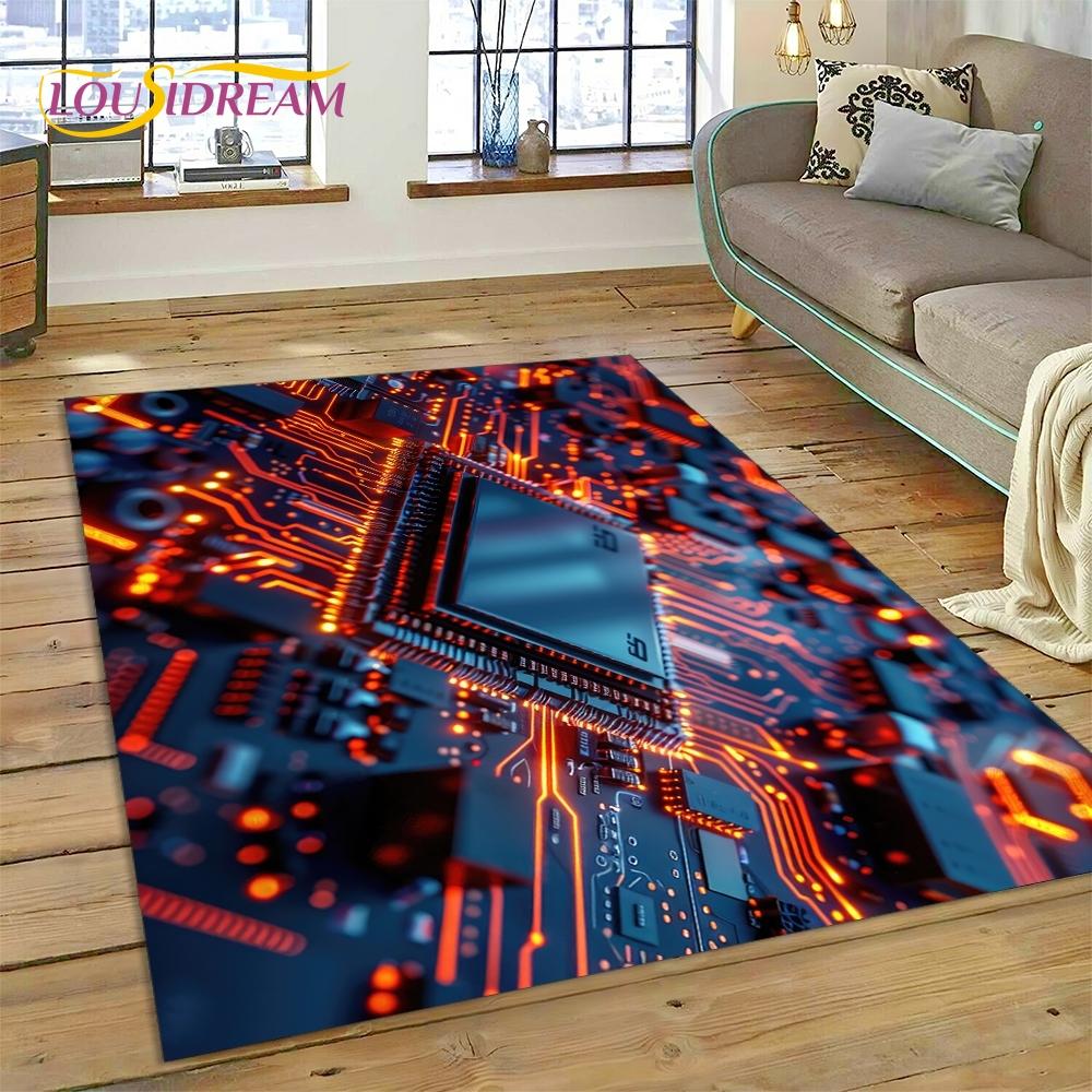 PCB Circuit Board 3D Chip CPU Rug Carpet for Living Room Bedroom Home Decor,Floor Mat Non-slip Decoration for Sofa Doormat Gift