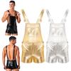 Mens Fashion Shiny Metallic Bib Overall Suspender Short Prom Club Rave Festival Clothing Jazz Hip Hop Pole Dance Shorts
