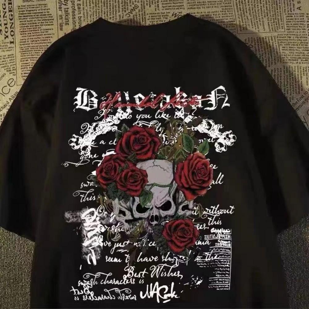 Европейская и американская мода новая мужская летняя футболка с принтом черепа ангела микроэластичная дышащая с круглым вырезом уличная городская высокая с