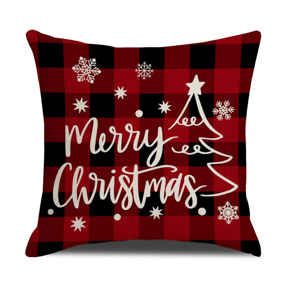 Red Plaid Christmas Pillowcase Home Sofa Decoration Pillow Festive Atmosphere Cushion Backrest