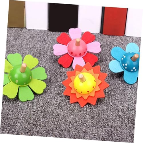4 PCS Wooden Spinning Tops Toy Colorful Flower Design Hand Spun Tops for Kids Birthday Party Games Hand Eye Coordination Training Toy