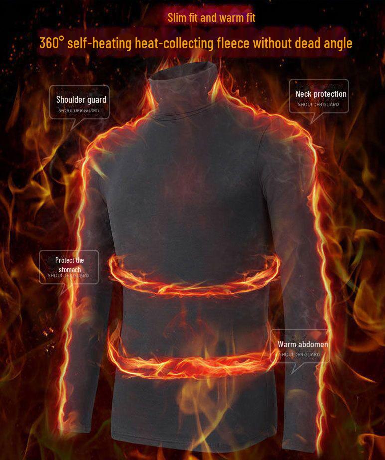 Мужская немецкая бархатная термофутболка с длинным рукавом: Воротник средней высоты, двухсторонний бархат, эластичная ткань, модная одежда на осень-зиму.