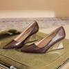 Fashion High Quality Fashion Pointy Toe Wedge High Heel Mules Shoe Women Luxury Designer Elegant Leather Women Shoes Banquet Work Heels