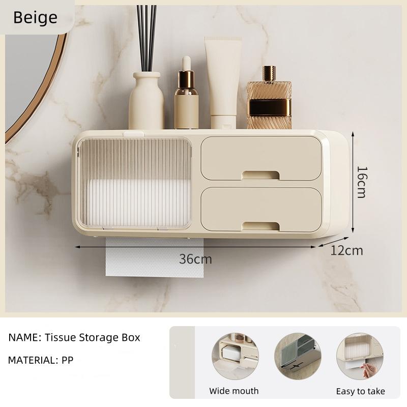 Bathroom Tissue Box Face Towel Storage Box Waterproof Wall Mounted Non Perforated Clean Face Towel Makeup Cotton Storage Rack