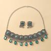 Квадратные капли воды, популярные ювелирные изделия, ретро-этническое ожерелье с драгоценными камнями, серьги с бахромой, комплект из двух предметов