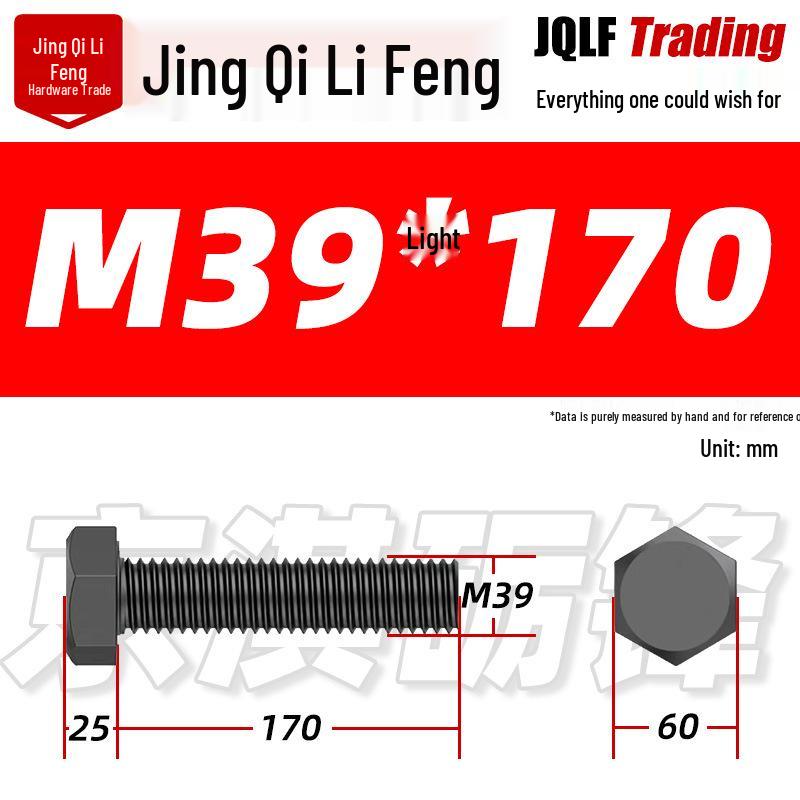 12.9 Grade High-Strength Blackened Hex Bolt M22-M48