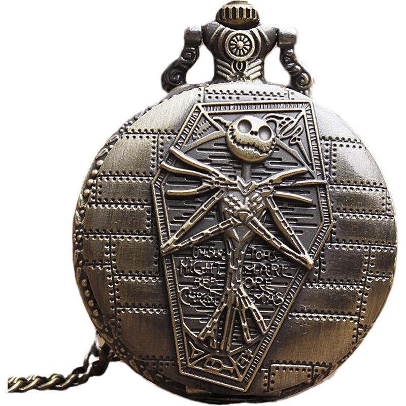 Винтажные рождественские ужасы Череп карманные часы рождественские ужасы ночь раскладушка подвесные часы большие подарочные карманные часы