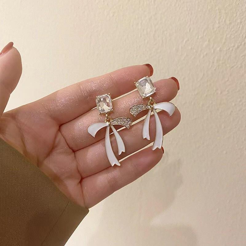 1 пара элегантных сережек-бантов, ослепительные серьги из циркония для женщин и девушек, серьги для темперамента, ювелирные изделия, аксессуары, подарки