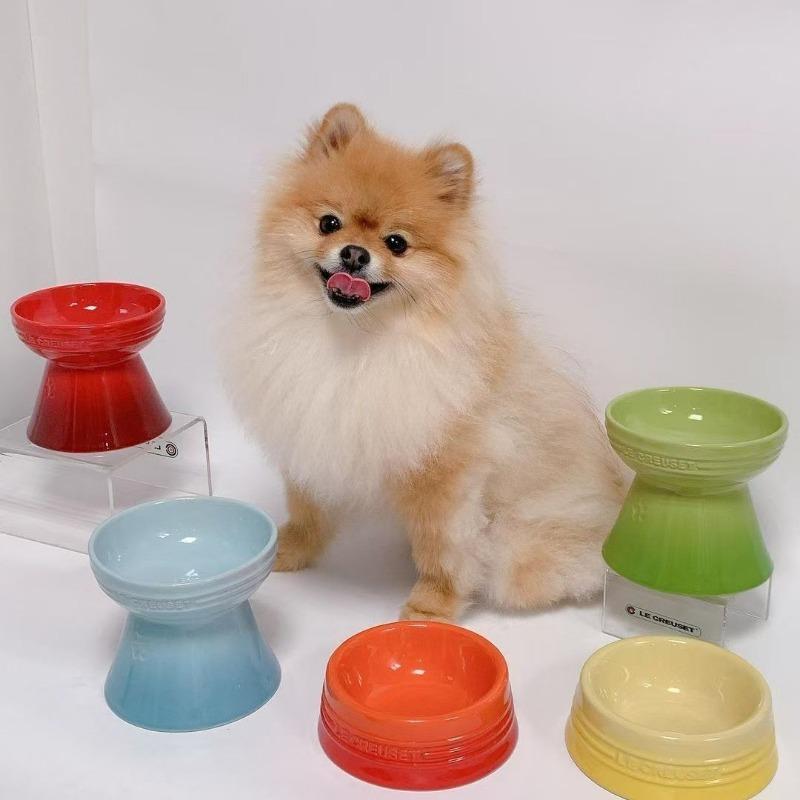 12cm/5cm French Rainbow Home Short Footed Pet Bowl Ceramic Cat and Dog Bowl Large Capacity Anti Spill Snack Bowl Gradient Color