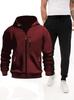 2025 Men's Plus Size Hooded Zip-Up Sports Hoodie & Jogger Set for Autumn/Winter