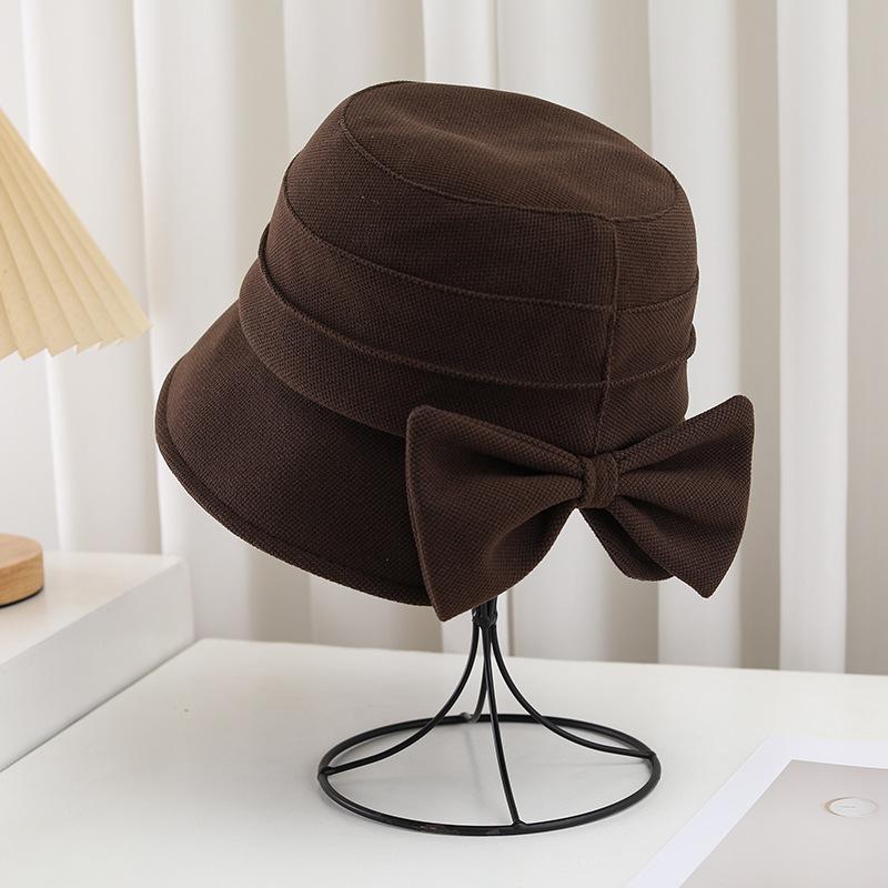 Шляпа-ведро с разрезом сзади и бантом, женская, осенне-зимняя, новая, солнцезащитная шляпа-ведро, элегантная, с универсальной простой шляпой