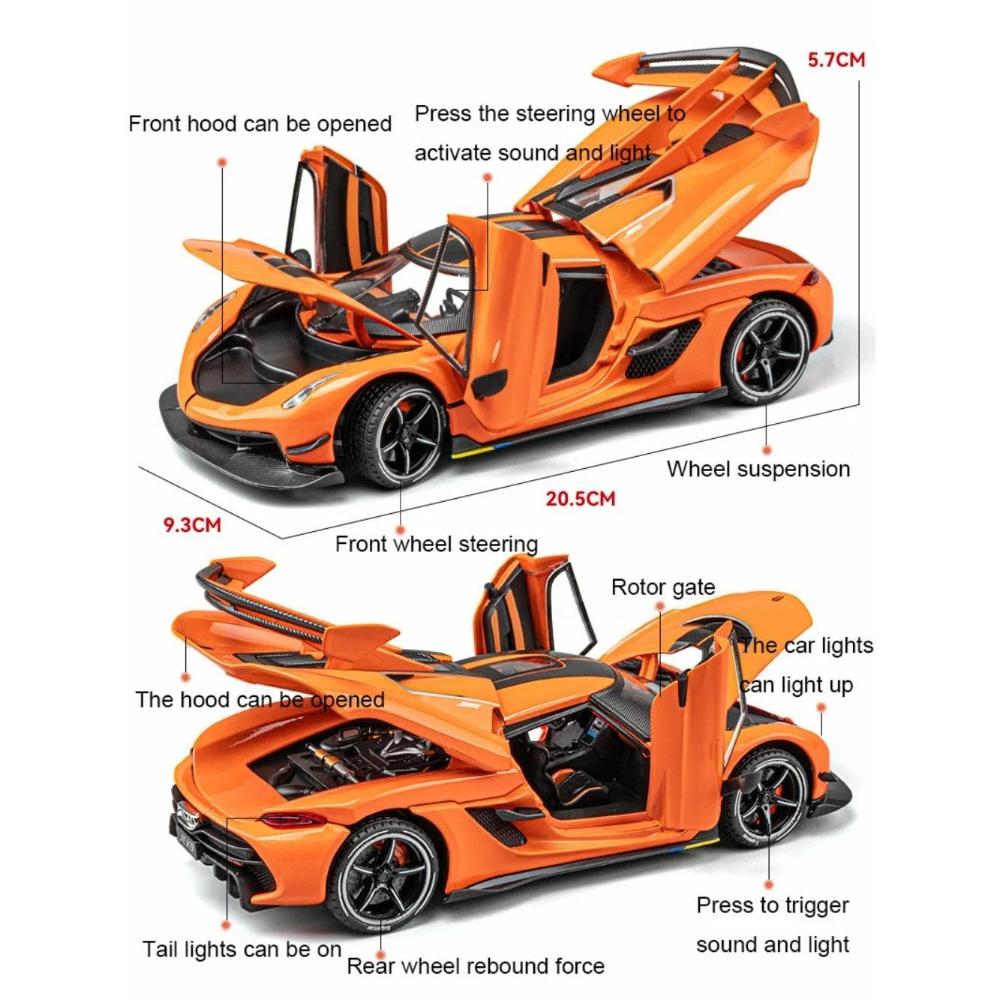 1/24 Sports Car Model Koenigsegg Alloy Diecast High Simulation Scale Toy Pull Back Doors Can Open Boys Birthday Gifts Decoration