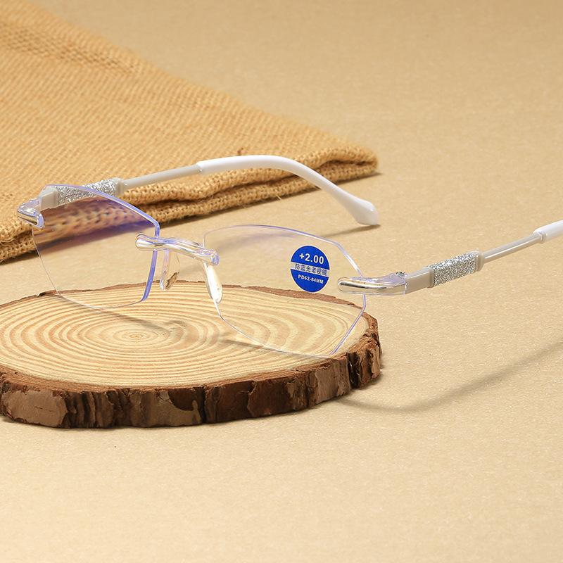 New Rimless Diamond Cutting Presbyopic Glasses Ladies Anti Blue Light Ultra Light Reading Glasses +1.0+1.5+2.0+2.5+3.0+3.5+4.0